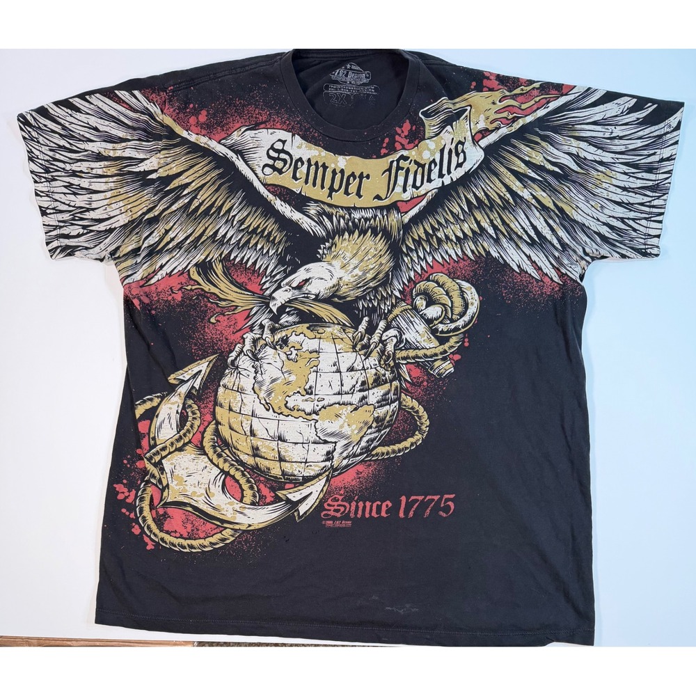 7.62 Design USMC Semper Fidelis Graphic T-Shirt Mens 2XL Black Marine Corps 2009